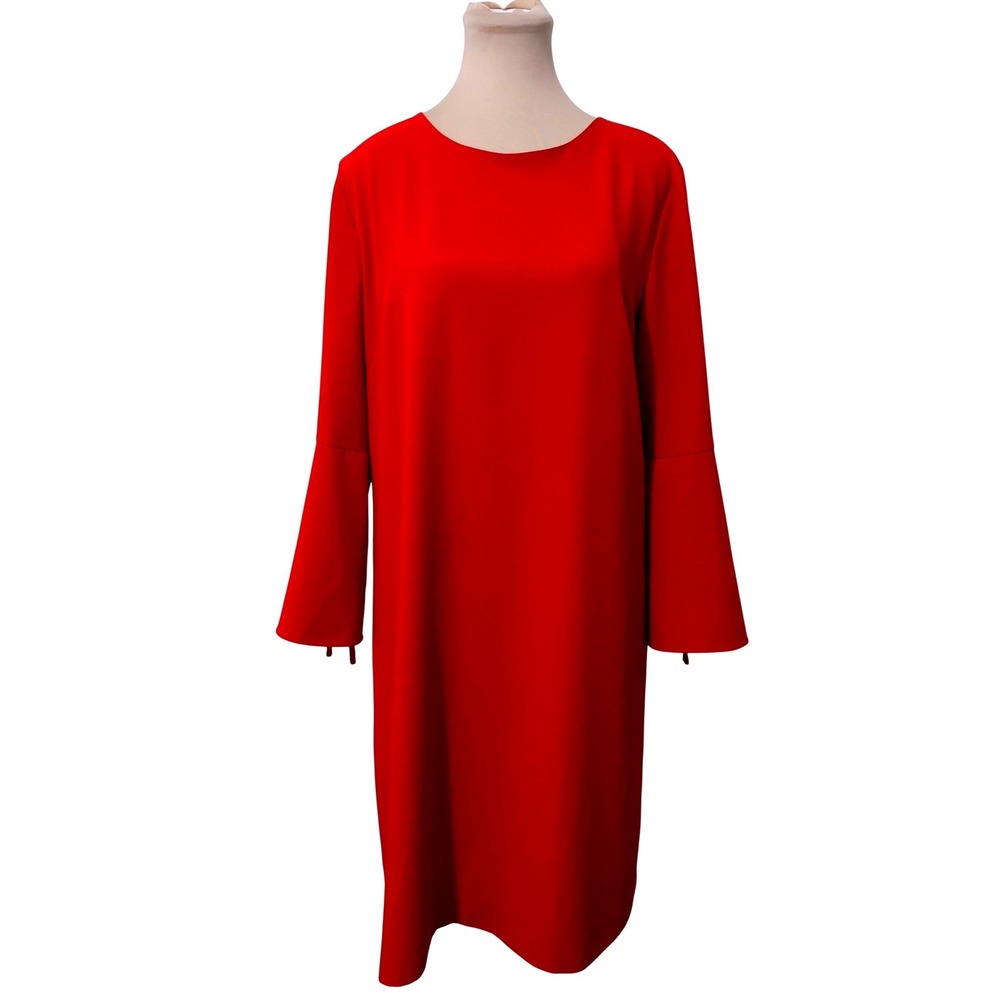 Preston & York Women Red Bell Sleeve Shift Dress Size 10 Holiday Cocktail Party